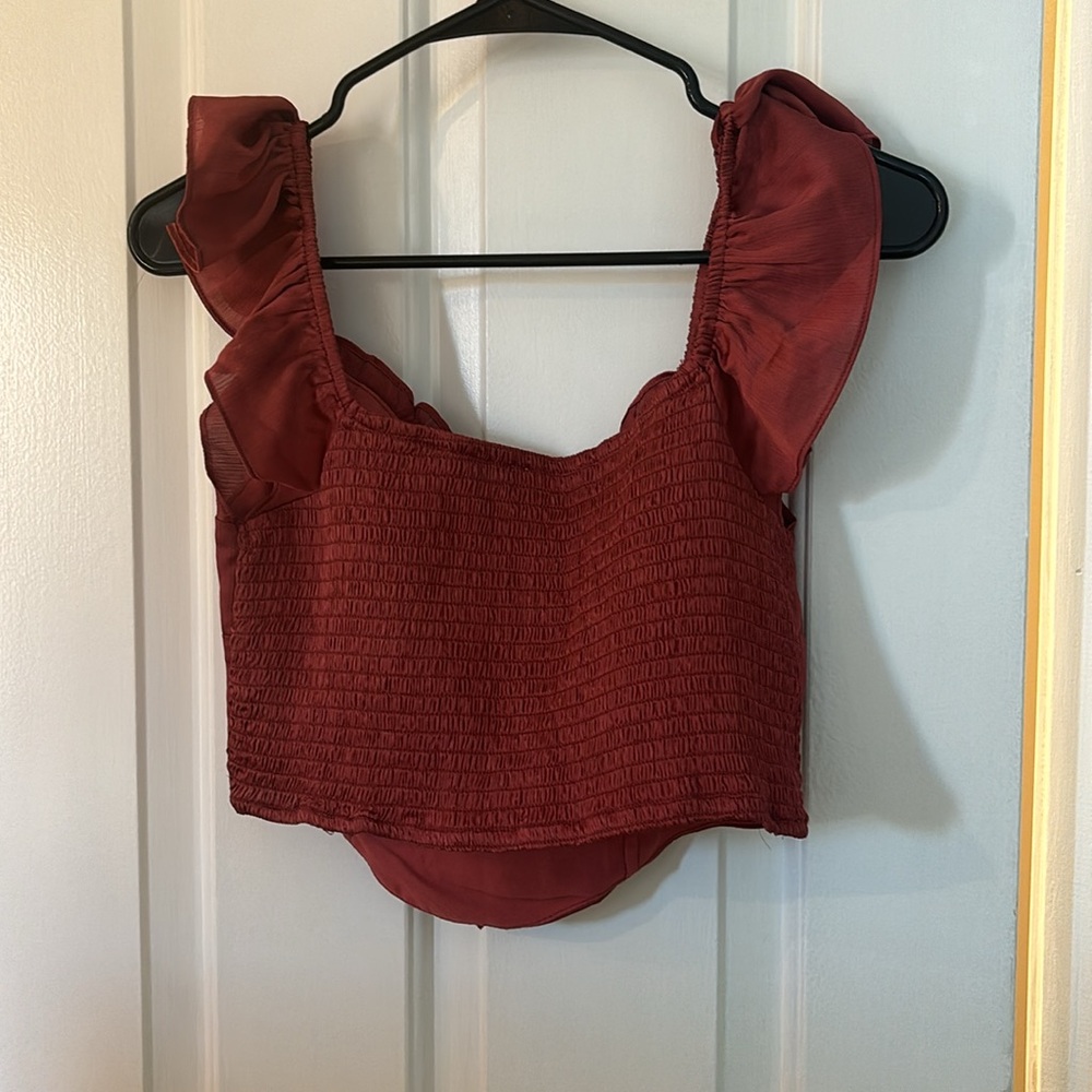 Altar'd State Deep Red Ruffle Blouse - Picture 4 of 4